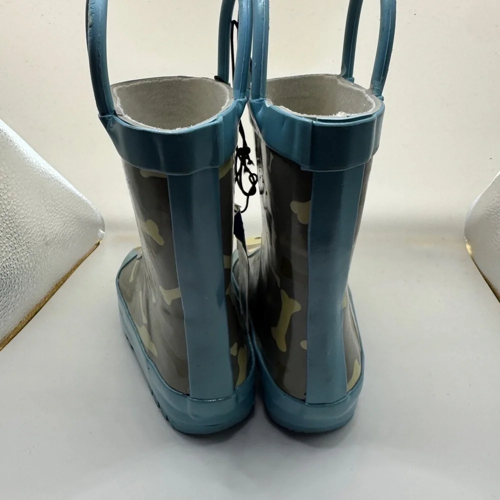 NWT Gina Group Toddler 5/6 Blue Rain Boots with Cartoon Dog & Bones